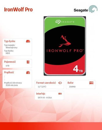 SEAGATE DYSK IRONWOLFPRO 4TB 3.5'' 256MB ST4000NT001