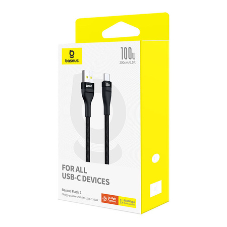 KABEL USB DO USB-C BASEUS FLASH 2 100W, 2M (CZARNY)