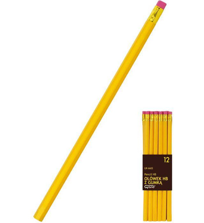 OŁÓWEK Z GUMKĄ GRAND GR-6602 160-1764 ŻÓŁTY HB 12SZT