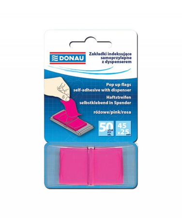 ZAKŁADKI INDEKSUJĄCE FOLIOWE 25X45MM DONAU RÓŻOWE 50 SZT