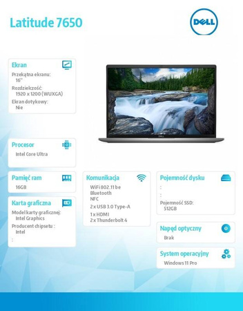 DELL NOTEBOOK LATITUDE 7650 WIN11PRO ULTRA 7 165U/16GB/512GB SSD GEN4/16 FHD+/INT/FGRPR&SMTCD/FHD/IR CAM/MIC/WLAN+BT/BACKLIT KB/3C/VPRO/3YPS