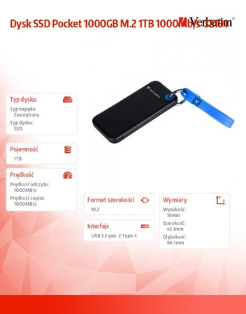 VERBATIM DYSK SSD POCKET 1000GB M.2 1TB 1000MB/S  32191