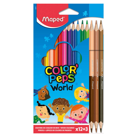 KREDKI MAPED COLORPEPS WORLD TRÓJKĄTNE 12 SZT PLUS 3 SZT DUO