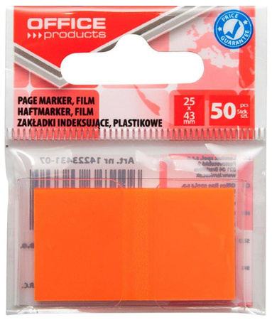 ZAKŁADKI INDEKSUJĄCE FOLIOWE 25X43MM OFFICE PRODUCTS POMARAŃCZOWE 50 SZT