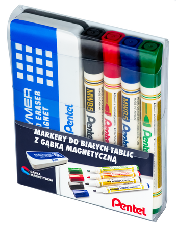MARKERY SUCHOŚCIERALNE PENTEL MW85-ST4ABCDPL MIX*4 OKRĄGŁA  4SZT+GĄBKA