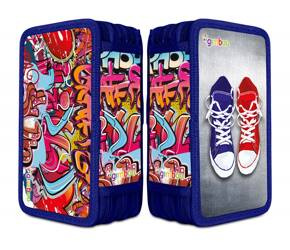 PIÓRNIK SZKOLNY Z WYPOSAŻENIEM 3 KOMORY GIMBOO GRAFFITI NIEBIESKI