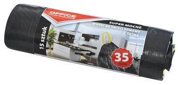WORKI NA ŚMIECI LDPE Z TAŚMĄ OFFICE PRODUCTS CZARNE 35L 15SZT.