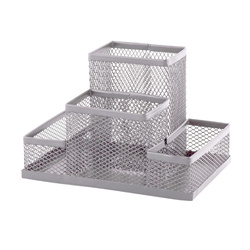 PRZYBORNIK NA BIURKO 154X103X103MM D.RECT SREBRNY MATALOWA SIATKA