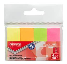 ZAKŁADKI INDEKSUJĄCE PAPIEROWE 20X50MM OFFICE PRODUCTS MIX KOLORÓW NEON 4X40 SZT