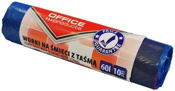 WORKI NA ŚMIECI LDHD Z TAŚMĄ OFFICE PRODUCTS PREMIUM NIEBIESKIE 60L 10SZT.