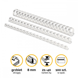 GRZBIET PLASTIKOWY 8MM FELLOWES 5345406 BIAŁY 100 SZT