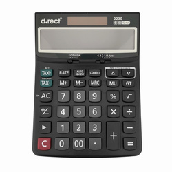 KALKULATOR BIUROWY 188X140X34MM D.RECT 2230 CZARNY ZASILANIE SŁONECZNE+BATERIA