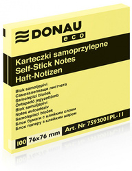 KARTECZKI SAMOPRZYLEPNE 76X76MM DONAU ECO JASNO ŻÓŁTE 100KART