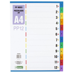 PRZEKŁADKI 1-12 A4 D.RECT MIX KOLORÓW PP 12KART