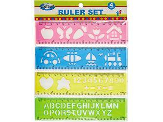 LINIJKI PLASTIKOWE 15CM CENTRUM Z SZABLONAMI 86622 4SZT