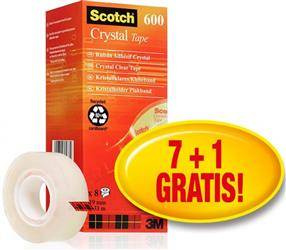 TAŚMA BIUROWA 19MMX33M 3M SCOTCH® CRYSTAL 6-1933R8 BEZBARWNA 7+1SZT