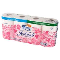PAPIER TOALETOWY TRZYWARSTWOWY CELULOZOWY FOXY JEDWAB PL17107 BIAŁY 145 LISTKÓW 8 SZT.