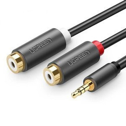 UGREEN AV109 PRZEWÓD MĘSKI 3,5MM JACK DO 2X ŻEŃSKI RCA (CINCH) 0.25M (CZARNY)