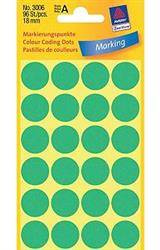 Etykiety samoprzylepne 18mm kółka do zaznaczania AVERY ZWECKFORM 3006 zielone 96 szt