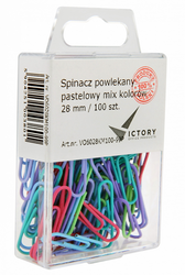 SPINACZE OKRĄGŁE 28MM VICTORY OFFICE PRODUCTS 6028KM100-99P MIX KOLORÓW METALOWEPOWLEKANE W ZAWIESZANYM POJEMNIKU PLASTIKOWYM 100SZT