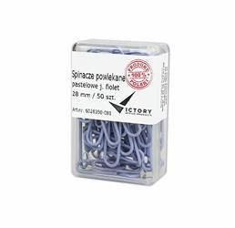 SPINACZE OKRĄGŁE 28MM VICTORY OFFICE PRODUCTS 6028350-081 PASTELOWE JASNOFIOLETOWE METALOWEPOWLEKANE W POJEMNIKU PLASTIKOWYM 50SZT