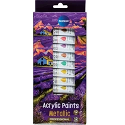 FARBY AKRYLOWE W TUBCE CENTRUM 80225 12 KOLORÓW METALICZNYCH