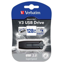 VERBATIM USB FLASH DISK, USB 3.0, 128GB, V3, STORE N GO, CZARNY, 49189, USB A, Z WYSUWANYM ZŁĄCZEM