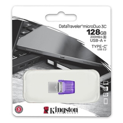 KINGSTON USB FLASH DISK OTG, USB 3.0, 128GB, DATA TRAVELER MICRODUO3 G2, SREBRNO-FIOLETOWY, DTDUO3CG3/128GB, USB A / USB C