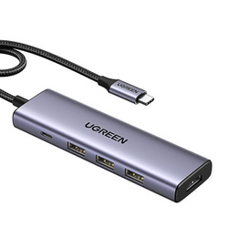 Hub USB-C Ugreen CM511, HDMI 4K 60Hz, 3x USB 3.0 5Gbps, PD 100W (srebrny)