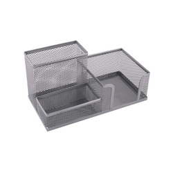 PRZYBORNIK NA BIURKO 205X103X98MM LEVIATAN SREBRNY METALOWA SIATKA 