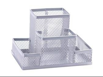 PRZYBORNIK NA BIURKO 153X103X100MM Q-CONNECT OFFICE SET SREBRNY METALOWA SIATKA
