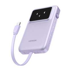 Powerbank magnetyczny 10000mAh Ugreen Uno PB511, USB + USB-C, wbudowany kabel, 30W (fioletowy)