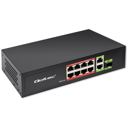 QOLTEC PRZEŁĄCZNIK SIECIOWY SWITCH FAST ETHERNET 8X RJ45 POE 2X RJ45 UPLINK 1X SFP | 120W | 1000MB/S