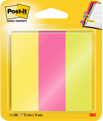 ZAKŁADKI INDEKSUJĄCE PAPIEROWE 25X76MM 3M POST-IT® 671/3 MIX 3X100SZT