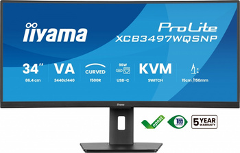 IIYAMA MONITOR 34 CALI XCB3497WQSNP-B1 VA,UWQHD,1500R,USB-CDOCK,KVM,95W, 2XHDMI, 1XDP, RJ45,2X5W,21:9 /5Y/