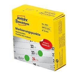Etykiety samoprzylepne 10mm kółka do zaznaczania AVERY ZWECKFORM w dyspenserze, trwałe 3851 zielone 800 szt