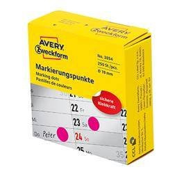 Etykiety samoprzylepne 19mm kółka do zaznaczania AVERY ZWECKFORM w dyspenserze, trwałe 3854 różowe 250 szt