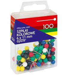SZPILKI 6X11MM GRAND 110-1672 KOLOROWE W POJEMNIKU PLASTIKOWYM 100SZT