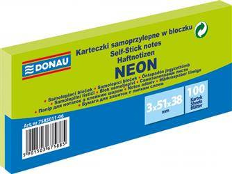 KARTECZKI SAMOPRZYLEPNE 38X51MM DONAU NEON ZIELONE 3X100KART