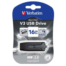 VERBATIM USB FLASH DISK, USB 3.0, 16GB, V3, STORE N GO, CZARNY, 49172, USB A, Z WYSUWANYM ZŁĄCZEM