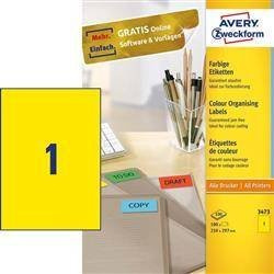 ETYKIETY SAMOPRZYLEPNE 210X297MM ORGANIZACYJNE, ARCHIWIZACYJNE AVERY ZWECKFORM TRWAŁE 3473 ŻÓŁTE 100ARK*1SZT