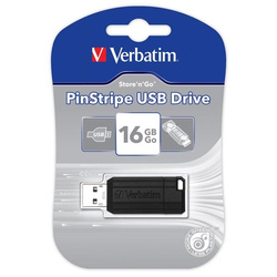 VERBATIM USB FLASH DISK, USB 2.0, 16GB, PINSTRIPE, STORE N GO, CZARNY, 49063, USB A, Z WYSUWANYM ZŁĄCZEM