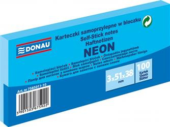 KARTECZKI SAMOPRZYLEPNE 38X51MM DONAU NEON NIEBIESKIE 3X100KART