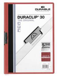 SKOROSZYT ZACISKOWY A4 DURABLE DURACLIP 220003 CZERWONY PLASTIKOWY 30 KRT
