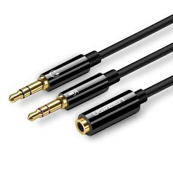 UGREEN AV140 ROZDZIELACZ AUDIO AUX SŁUCHAWKI + MIKROFON DO KABEL MINI JACK 3,5 MM, ABS 20CM (CZARNY)