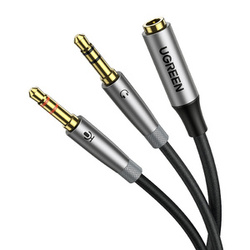 UGREEN AV193 ROZDZIELACZ AUDIO AUX SŁUCHAWKI + MIKROFON DO KABEL MINI JACK 3.5MM 20CM (SZARY)