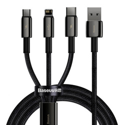 Kabel USB 3w1 Baseus Tungsten Gold, USB do micro USB / USB-C / Lightning, 3.5A, 1.5m (czarny)