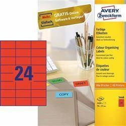 Etykiety samoprzylepne 70x37mm organizacyjne, archiwizacyjne AVERY ZWECKFORM trwałe 3448 czerwone 100ark*24szt