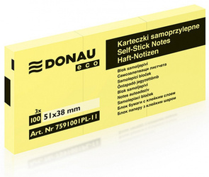 KARTECZKI SAMOPRZYLEPNE 38X51MM DONAU ECO JASNO ŻÓŁTE 3X100KART