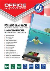 FOLIA DO LAMINOWANIA BŁYSZCZĄCA A4 OFFICE PRODUCTS 125MIC 100 SZT